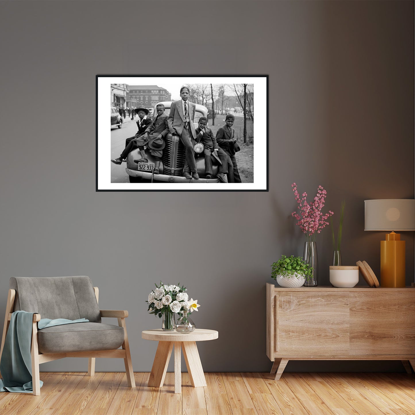 African American Photo, Five Boys on Car, Easter Morning, South Side Chicago, 1941, Black Art, Russell Lee Photographer