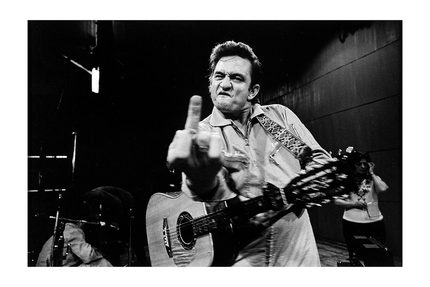 Iconic Johnny Cash Middle Finger Concert Photo Print Poster | MerchFuse