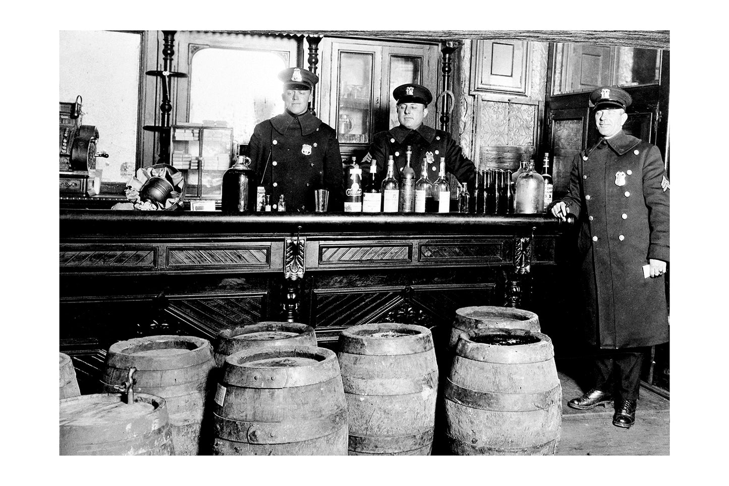 Prohibition Era Police Officers Guarding Seized Liquor Poster | Alcohol Poster