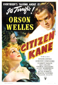 Original theatrical release poster for the 1941 movie Citizen Kane featuring Orson Welles and the cast in dramatic lighting.