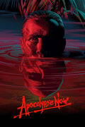 Stylized fan art movie poster for Apocalypse Now featuring Captain Willard's face half-submerged in blood-red water with a dramatic red/blue color palette.