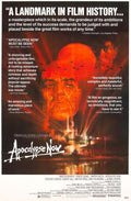 Original Apocalypse Now movie poster featuring intense portraits of Martin Sheen and Marlon Brando overlaid with helicopter silhouettes and fiery explosions.