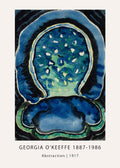Georgia O'Keeffe’s 1917 watercolor, Abstraction, showing a bulbous, dark blue and vibrant green organic form with white highlights, set against a black background.