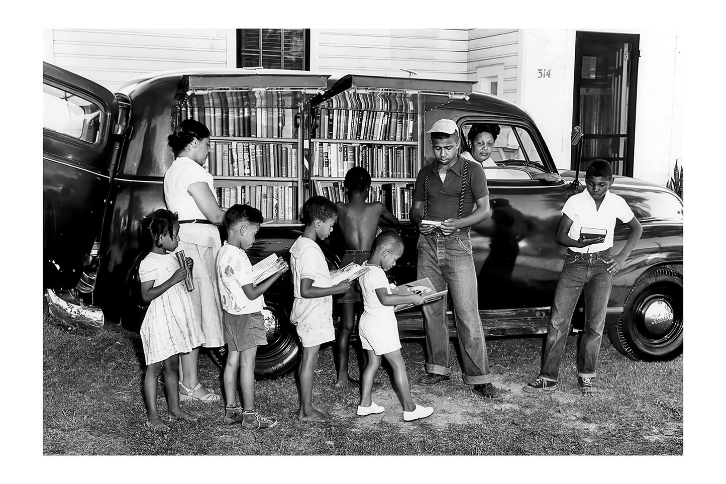 Vintage Bookmobile Photo: Children Select Books from Mobile Library Po