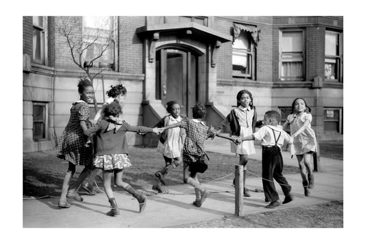 Vintage Black and White Photo of Children Playing Ring Around the Rosi