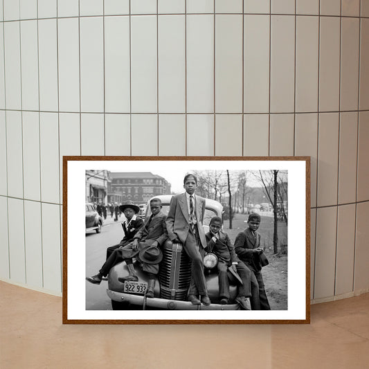 African American Photo, Five Boys on Car, Easter Morning, South Side Chicago, 1941, Black Art, Russell Lee Photographer