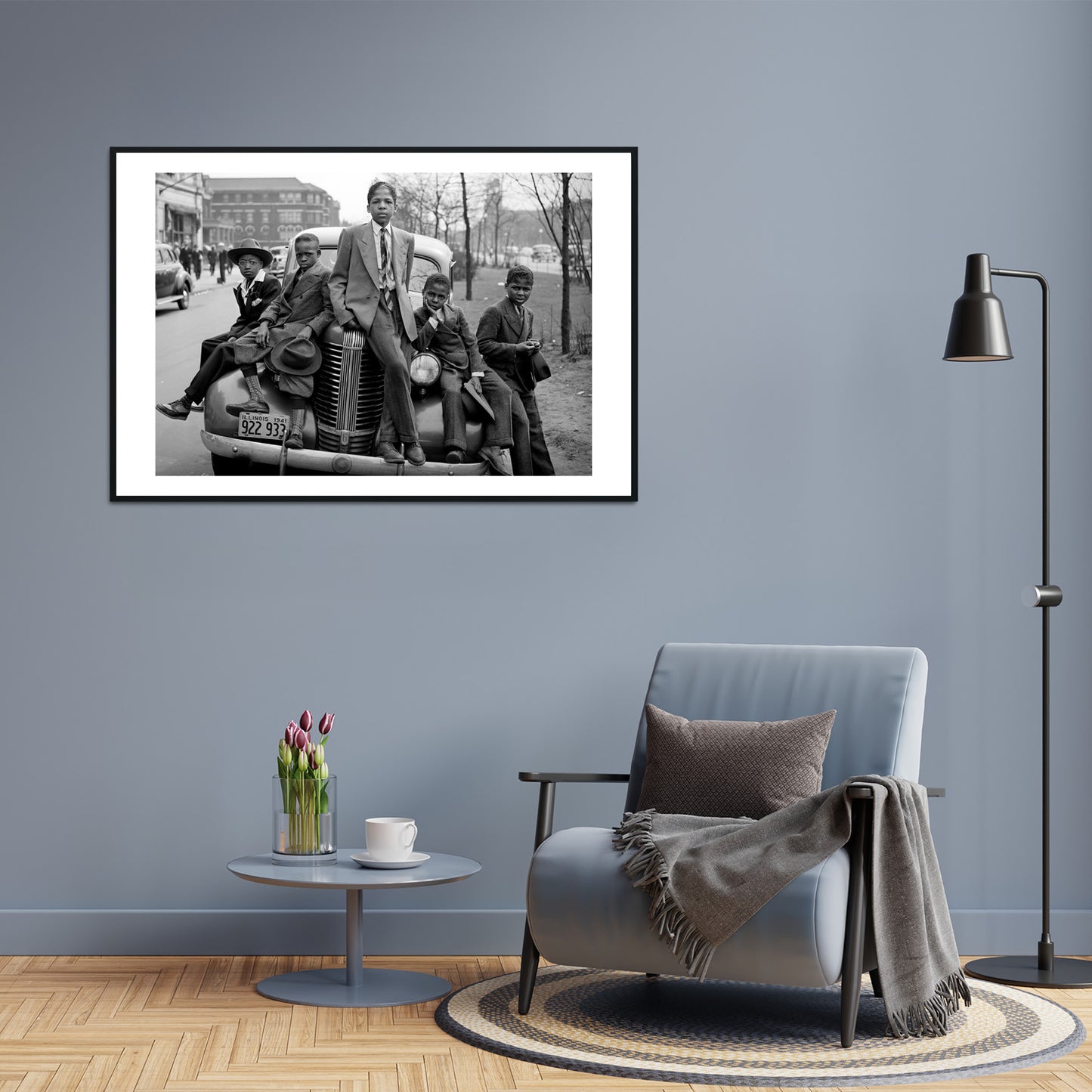 African American Photo, Five Boys on Car, Easter Morning, South Side Chicago, 1941, Black Art, Russell Lee Photographer