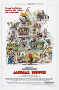 Original Animal House 1978 movie poster showing a chaotic cartoon illustration of the Delta House fraternity building and students like John Belushi (Bluto).