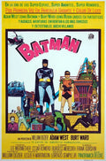 Vintage Argentinian movie poster for Batman (1966) featuring Adam West and Burt Ward surrounded by colorful villains, including Joker, Penguin, and Catwoman.