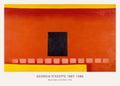 Georgia O'Keeffe painting "Black Door with Red" featuring a large orange field, a central black rectangle, and yellow horizontal strips.