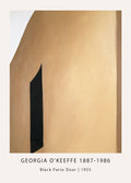 Abstract painting "Black Patio Door" by Georgia O'Keeffe, featuring large blocks of tan, beige, and black architectural forms.