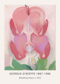 Close-up of Georgia O'Keeffe's "Bleeding Heart" (1932), a magnified abstract floral painting featuring soft pink, red, and white petals on a light background.