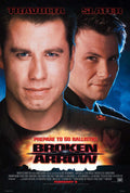 Original theatrical poster for the 1996 film Broken Arrow, showing close-ups of John Travolta and Christian Slater in military attire, with the movie title and credits displayed below.