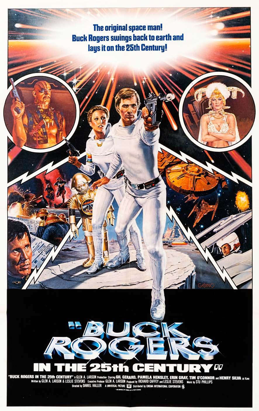 Original theatrical one-sheet poster for Buck Rogers in the 25th Century (1979) featuring Gil Gerard, Erin Gray, and various futuristic spacecraft and villains.