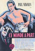 Vintage 1959 French poster for The Young Philadelphians featuring a dramatic, shirtless illustration of Paul Newman in bold pink and blue tones.