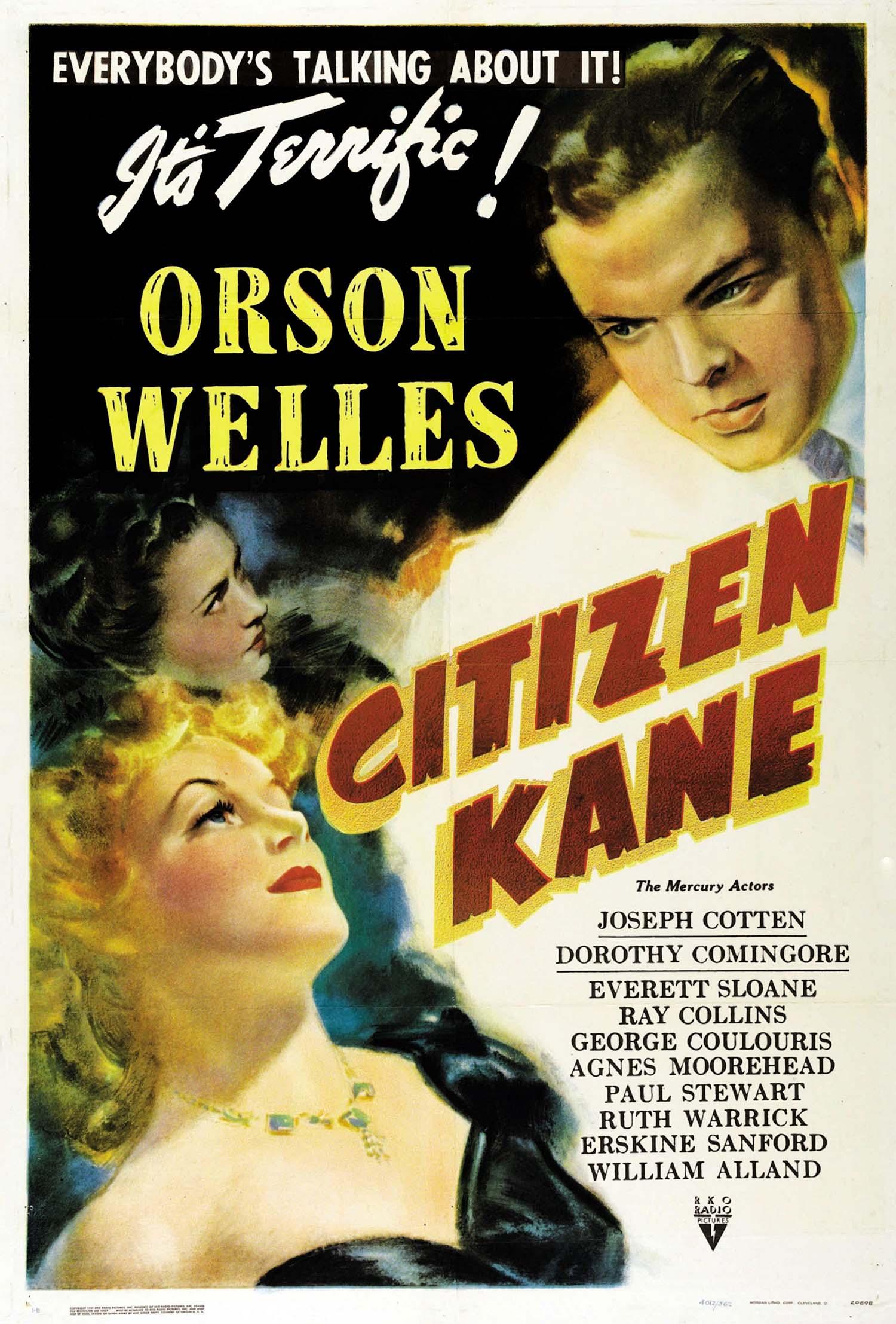 Original 1941 Citizen Kane movie poster montage featuring Orson Welles and the primary cast in dramatic Hollywood style.