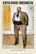 Edvard Munch's full-length 1901 Expressionist painting of the stout Consul Christen Sandberg standing indoors in a brown suit and dark sash.