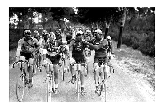 Historic Cyclists Smoking Cigarettes in Peloton Black and White Sports Print Poster