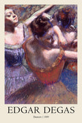 Close-up detail of three ballerinas in red and purple tutus captured in motion using dynamic pastel strokes by Edgar Degas.