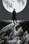 Dark Shadows movie poster with a figure in dark clothing standing on rocky cliffs under a large full moon at night