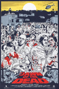 Dawn of the Dead movie poster with a horde of bloodied zombies against a yellow sunset and a helicopter overhead