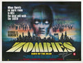 Original theatrical poster for Dawn of the Dead (1978), showing a massive zombie face with glowing eyes and a horde walking over a cityscape.