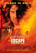 Classic poster art for Escape From L.A. featuring Kurt Russell as Snake Plissken holding a gun against a fiery orange backdrop.