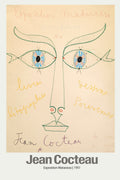 Jean Cocteau 1951 exhibition poster featuring a minimalist abstract face drawing in colored crayon, advertising Exposition Matarasso.