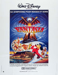 Vintage Fantasia movie poster featuring Mickey Mouse as the Sorcerer's Apprentice, the demon Chernabog, and various animated sequences.