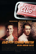 Original Fight Club movie poster showing a bar of soap, the tagline, and split portraits of actors Brad Pitt and Edward Norton.