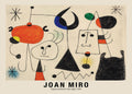 Abstract painting by Joan Miró, Figures and bird in the night (1944), showing bold lines, geometric shapes, and vibrant surrealist colors.