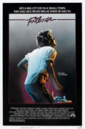 Footloose movie poster showing Ren McCormack (Kevin Bacon) listening to a Walkman, looking up dramatically in 80s style art.