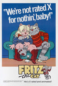 Original 1972 Fritz the Cat movie poster showing two cartoon cats relaxing on a turquoise couch with the iconic X-rated tagline.