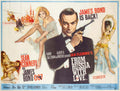 Sean Connery as James Bond 007 holding a gun in the iconic From Russia With Love original theatrical movie poster design, surrounded by Bond girls.