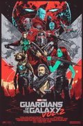 Guardians of the Galaxy Vol. 2 poster featuring Star-Lord, Gamora, Rocket, Drax, Yondu, Nebula, and Ego with cosmic background