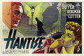 Dramatic French poster for Hantise (Gaslight) showing Charles Boyer and Ingrid Bergman with a shadowy figure under a lamppost, captured in a film noir style.