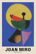 Abstract painting by Joan Miró, "Head of a Man" (1931), featuring bright yellow, red, green, and black geometric shapes against a vibrant blue textured background.