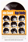 Official theatrical poster for High Fidelity showing a vinyl record sleeve with nine segmented black and white photos of John Cusack's eyes.