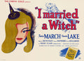 Original British movie poster art for "I Married a Witch" (1942) showing a stylized close-up of Veronica Lake in a witch hat against red and blue typography.