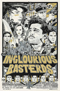 Stylized Inglourious Basterds movie poster featuring key characters, bold title, and WWII imagery