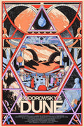 Jodorowsky's Dune sci-fi art poster with surreal desert landscape, giant tentacles, and figures in futuristic robes
