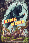 King Kong holding a woman in a jungle setting while armed men watch, with bold King Kong text