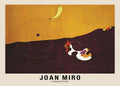 Joan Miró abstract painting, "Landscape (The Hare)," featuring a golden sky, maroon earth, and stylized white, red, and yellow abstract surrealist forms.