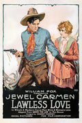Vintage movie poster for 'Lawless Love' showing a cowboy with revolver and a concerned woman