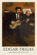 Edgar Degas oil painting (1872) showing Lorenzo Pagans playing a lute-like guitar next to an older man, in rich dark colors and suits.
