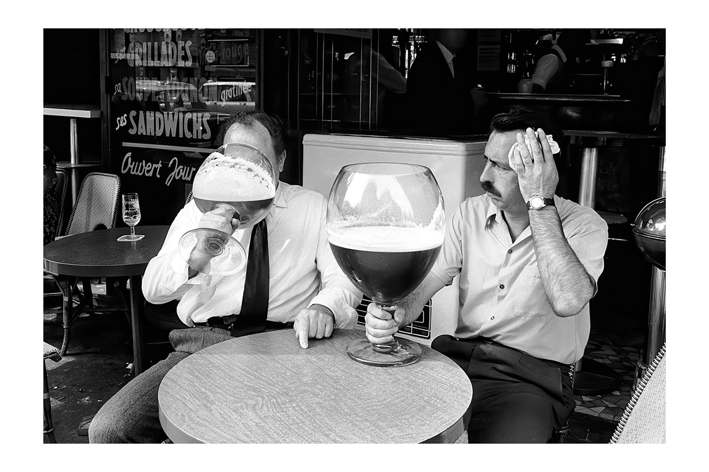 Funny Black and White Bar Art | Man with Oversized Beer Poster | Merch