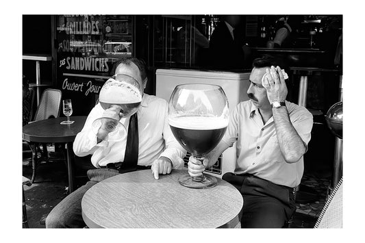 Funny Black and White Bar Art | Man with Oversized Beer Poster | Merch