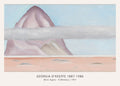 Georgia O'Keeffe’s "Misti Again - A Memory" painting featuring a pale purple mountain obscured by a cloud band over a pink desert plain, 1957.