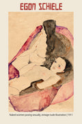 Egon Schiele watercolor and pencil drawing from 1911 depicting two reclining female nude figures intertwined on sepia paper.