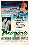 Vintage movie poster of Marilyn Monroe in Niagara with a waterfall and black-and-white couple scene